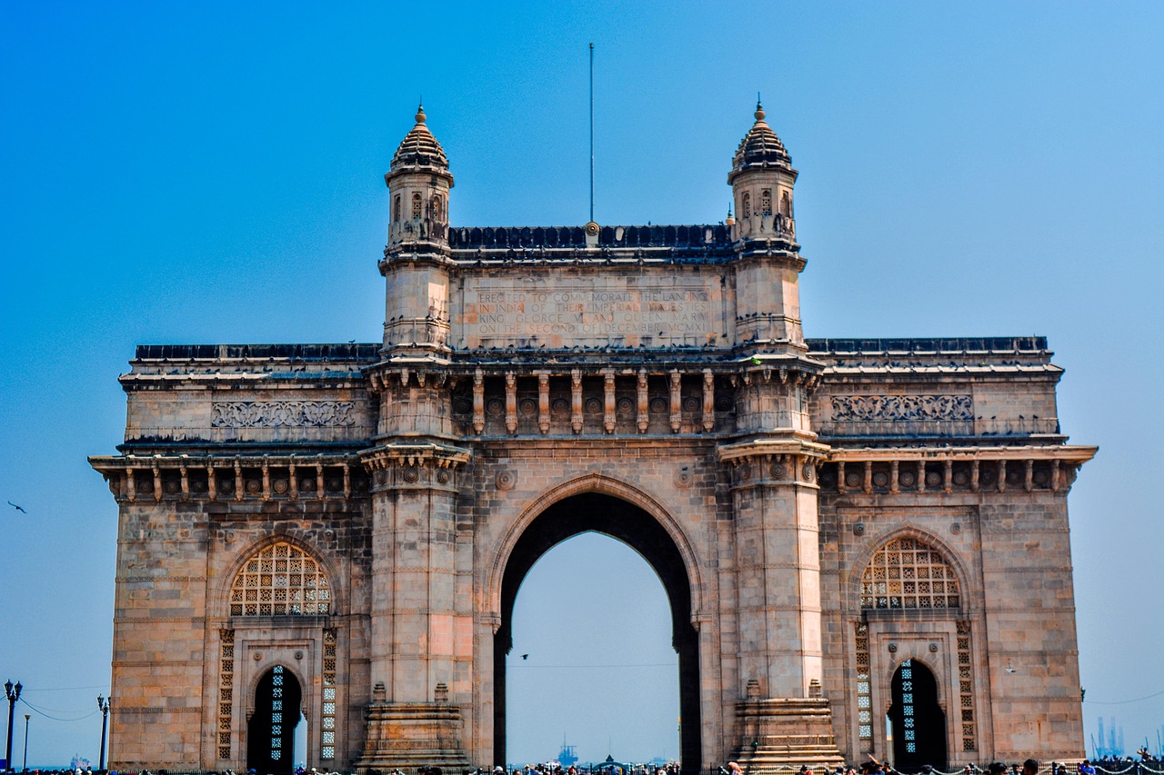 architecture, old, travel, nature, city, sky, tourism, building, stone, monument, ancient, landmark, historic, famous, facade, culture, mumbai, india, gateway, blue culture